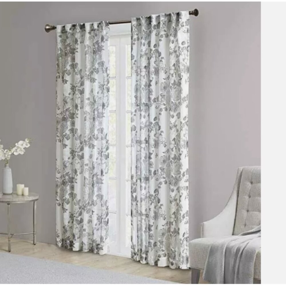 Madison Park Simone Floral Design Sheer Single Window Curtain, 50" x 95", White